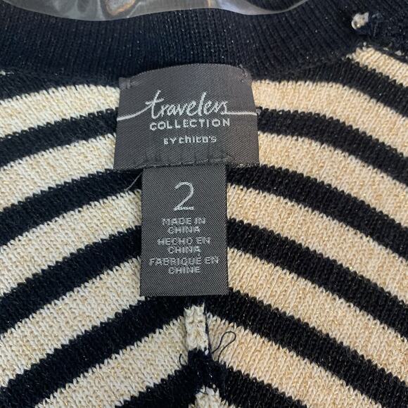 Chico's Travelers Sweater Women 2 Medium Cardigan Knit Jacket Striped Open Front - Picture 4 of 8